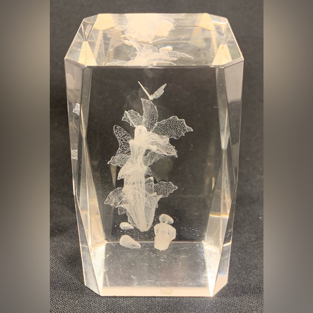 Fairy 3D Laser Etched Crystal Glass Tall Paperweight 3.25”